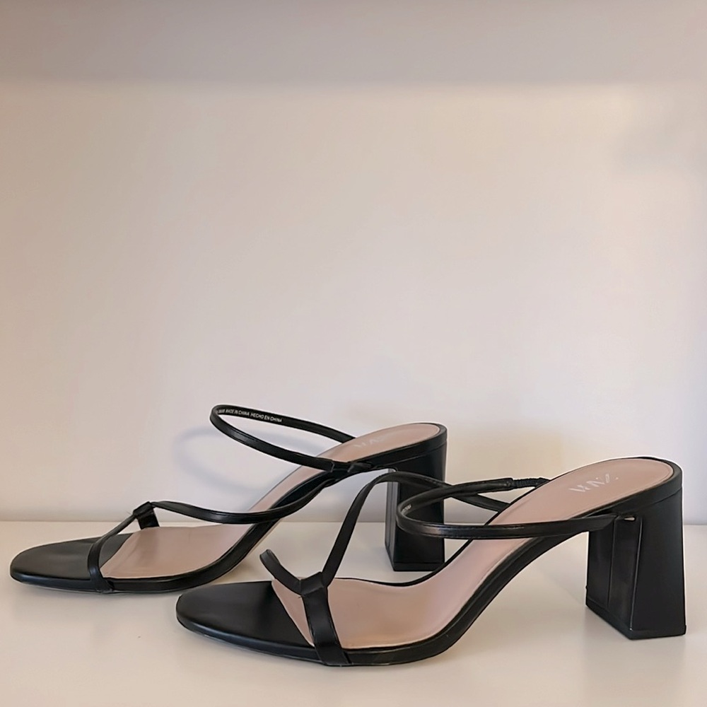 Zara black leather mule heel strap sandal SZ 41 (US 10)
